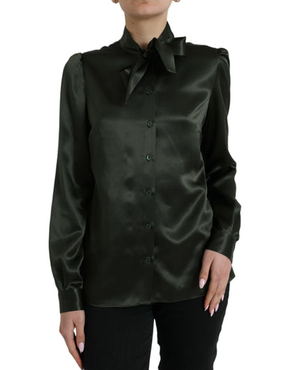 Dolce & Gabbana Gray Long Sleeves Ascot Collar Blouse Top