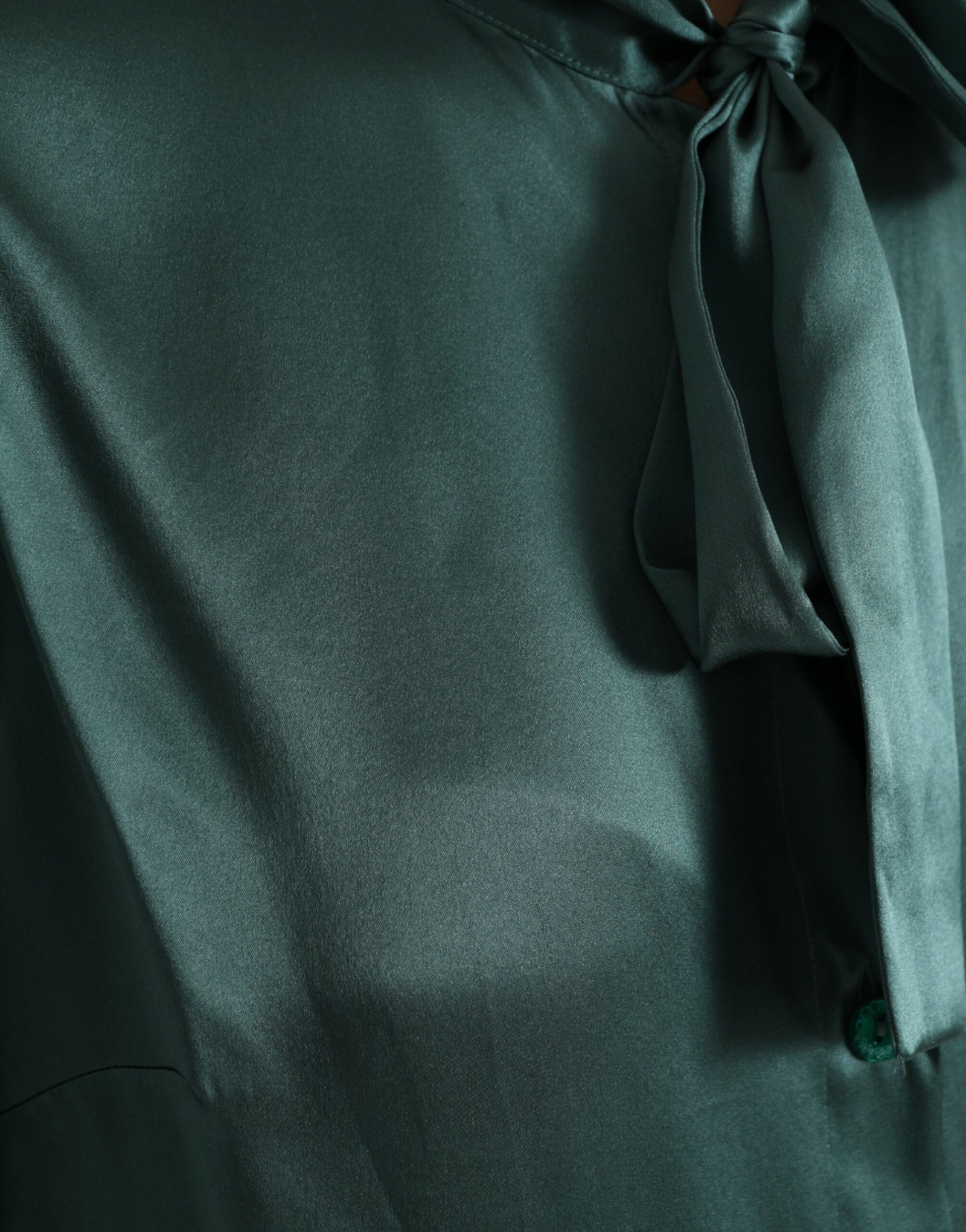 Dolce & Gabbana Dark Green Silk Ascot Collar Blouse Top