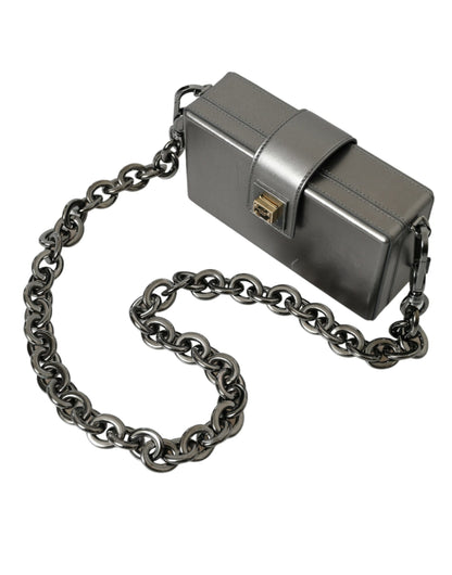 Dolce & Gabbana Metallic Gray Calfskin Leather DG BOX Shoulder Bag