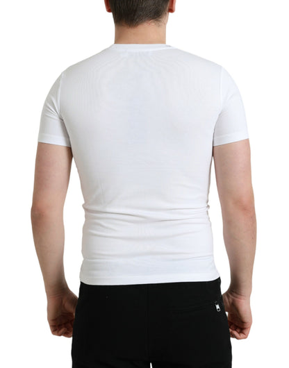 Dolce & Gabbana White Logo Print Cotton Crew Neck T-shirt