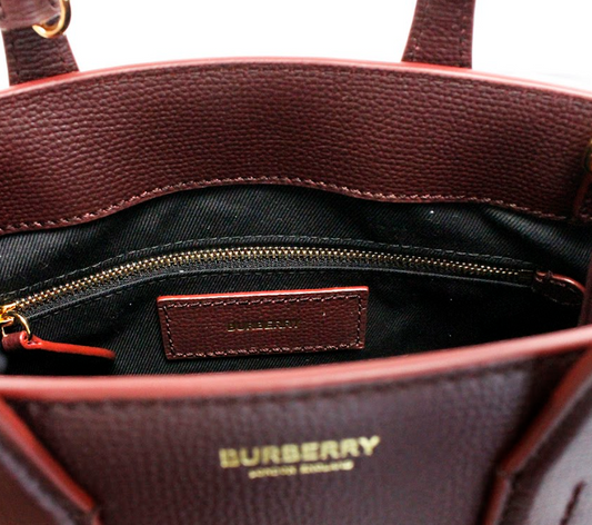 Burberry Banner Small Mahogany Red Leather Tote Crossbody Bag Purse