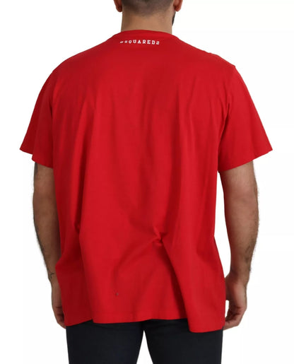 Dsquared² Red Printed Cotton Short Sleeves Crewneck T-shirt