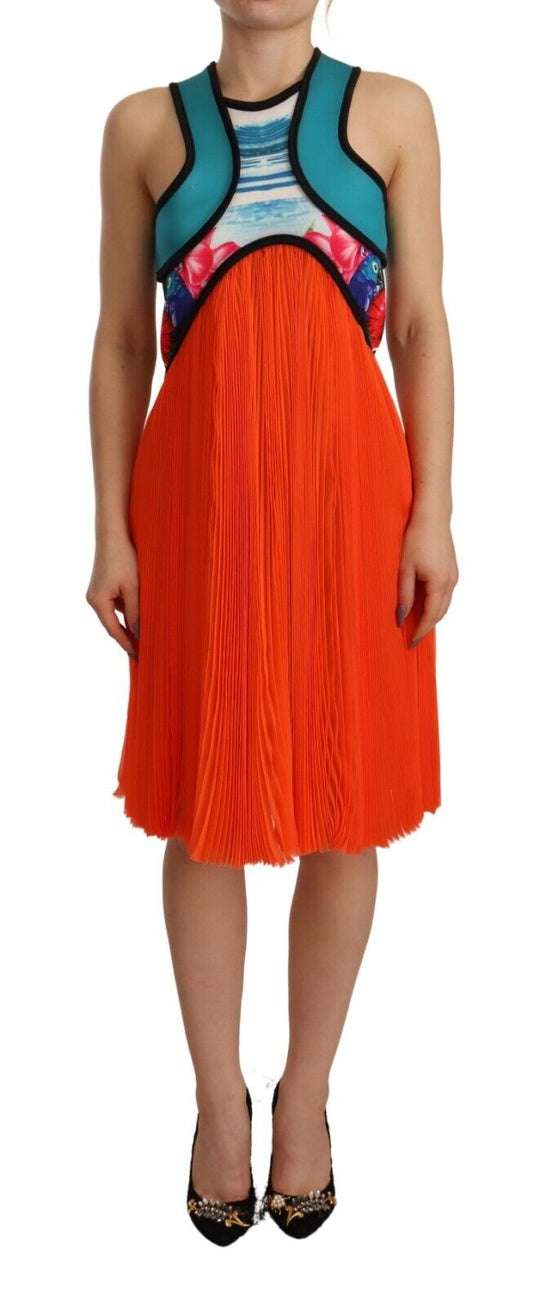 Dsquared² Multicolor Silk Sleeveless Pleated Knee Length Dress