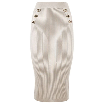 Yes Zee Elegant Pencil Skirt with Decorative Buttons