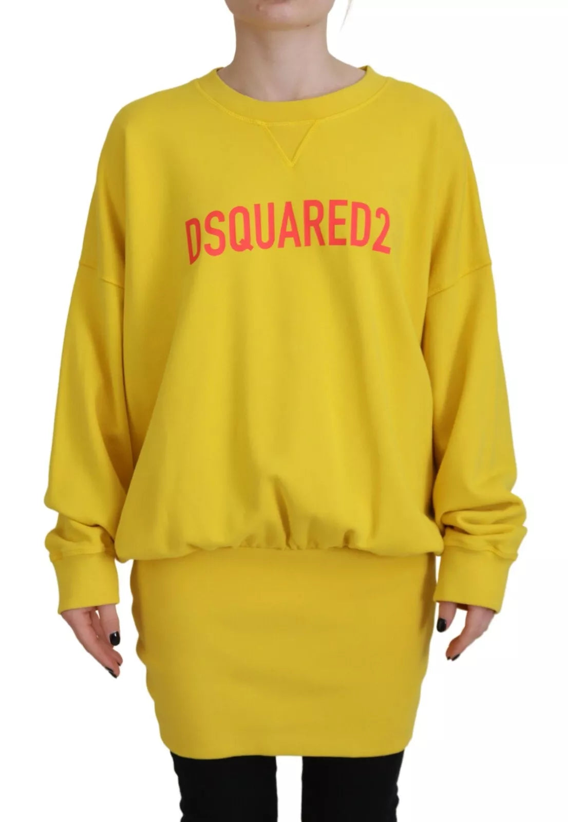 Dsquared² Yellow Logo Print Cotton Crewneck Pullover Sweater