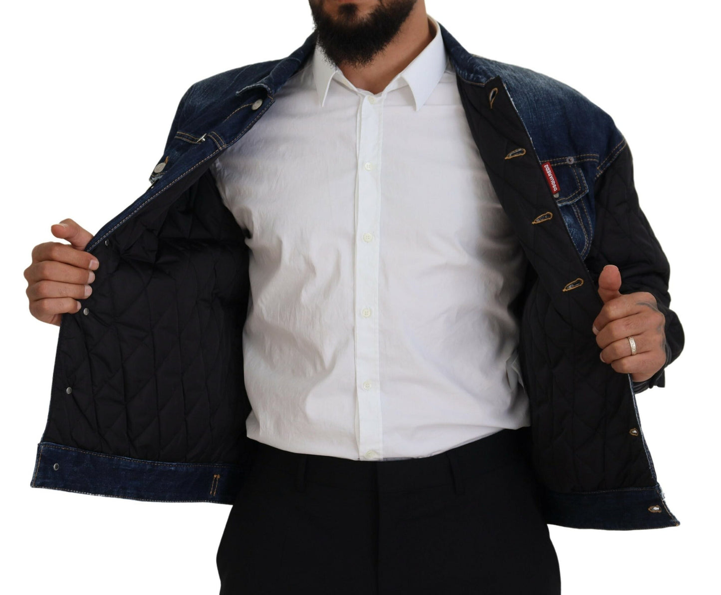 Dsquared² Blue Denim Black Sleeves Men Jacket Cotton Bomber