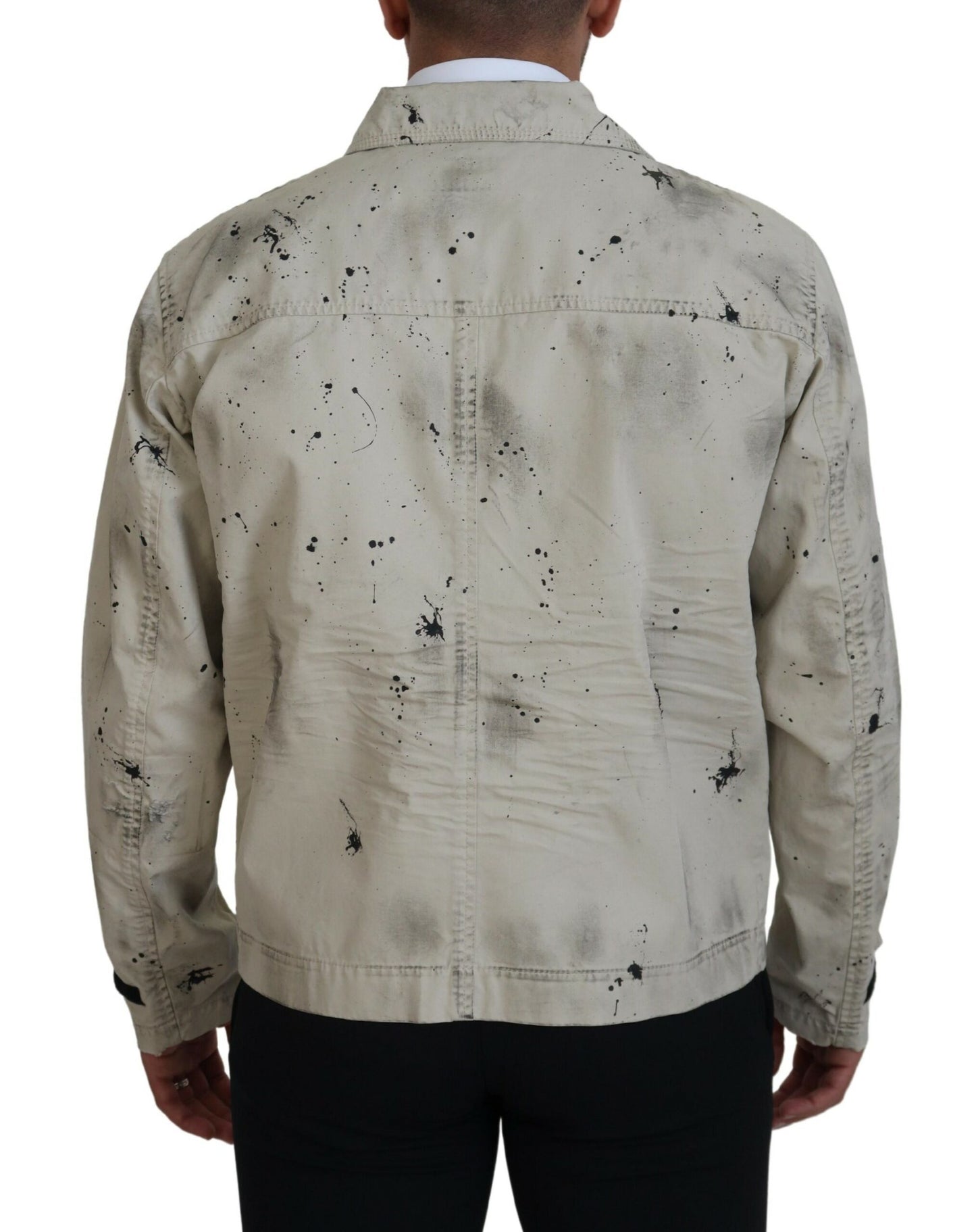 Dsquared² Off White Black Splash Print Casual Denim Jacket