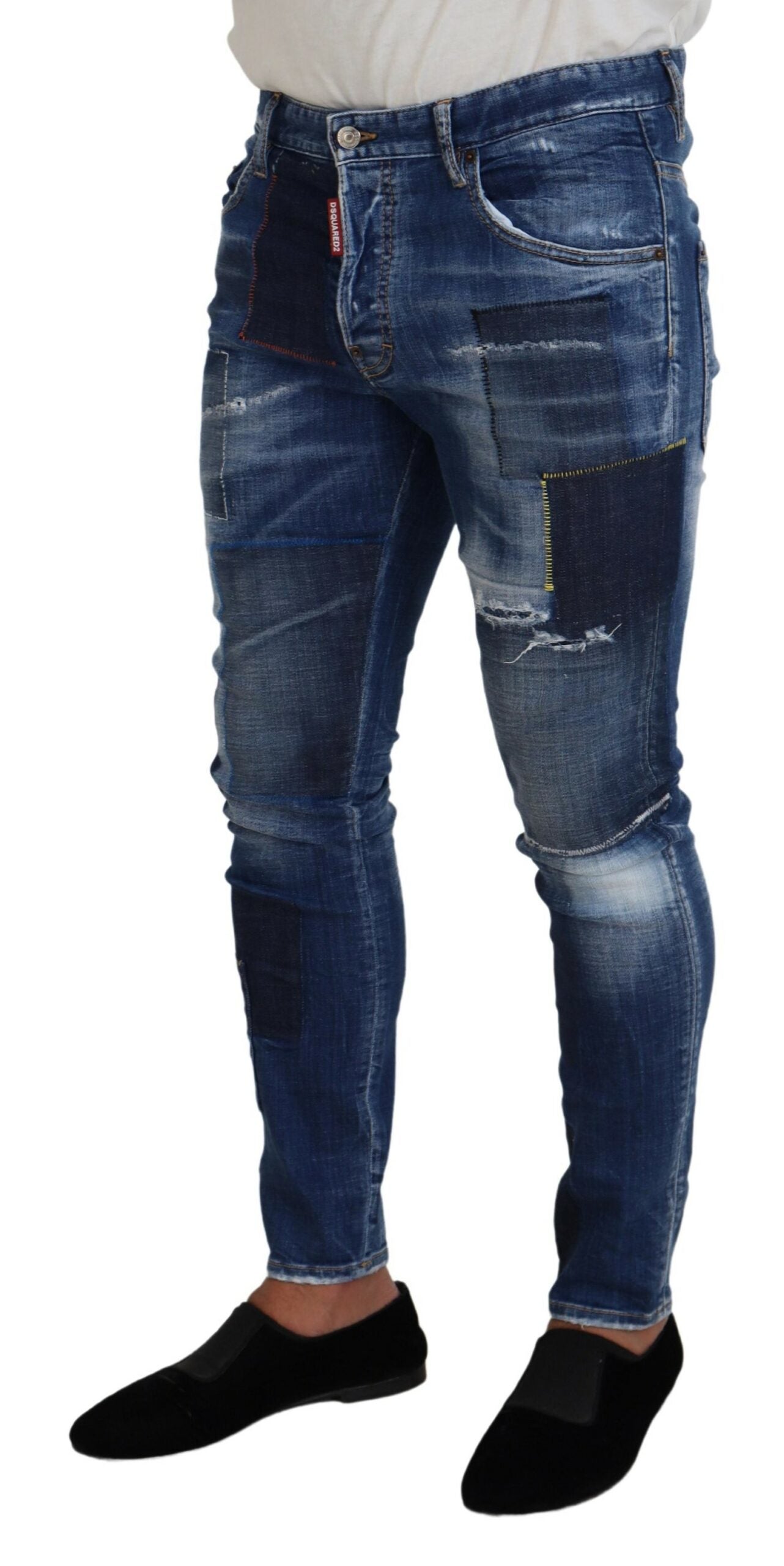 Dsquared² Blue Washed Patchwork Skinny Men Denim Jeans