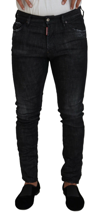 Dsquared² Black Washed Low Waist Skinny Men Denim Jeans