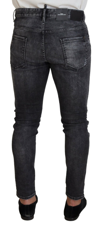 Dsquared² Gray Washed Green Print Skinny Casual Denim Jeans