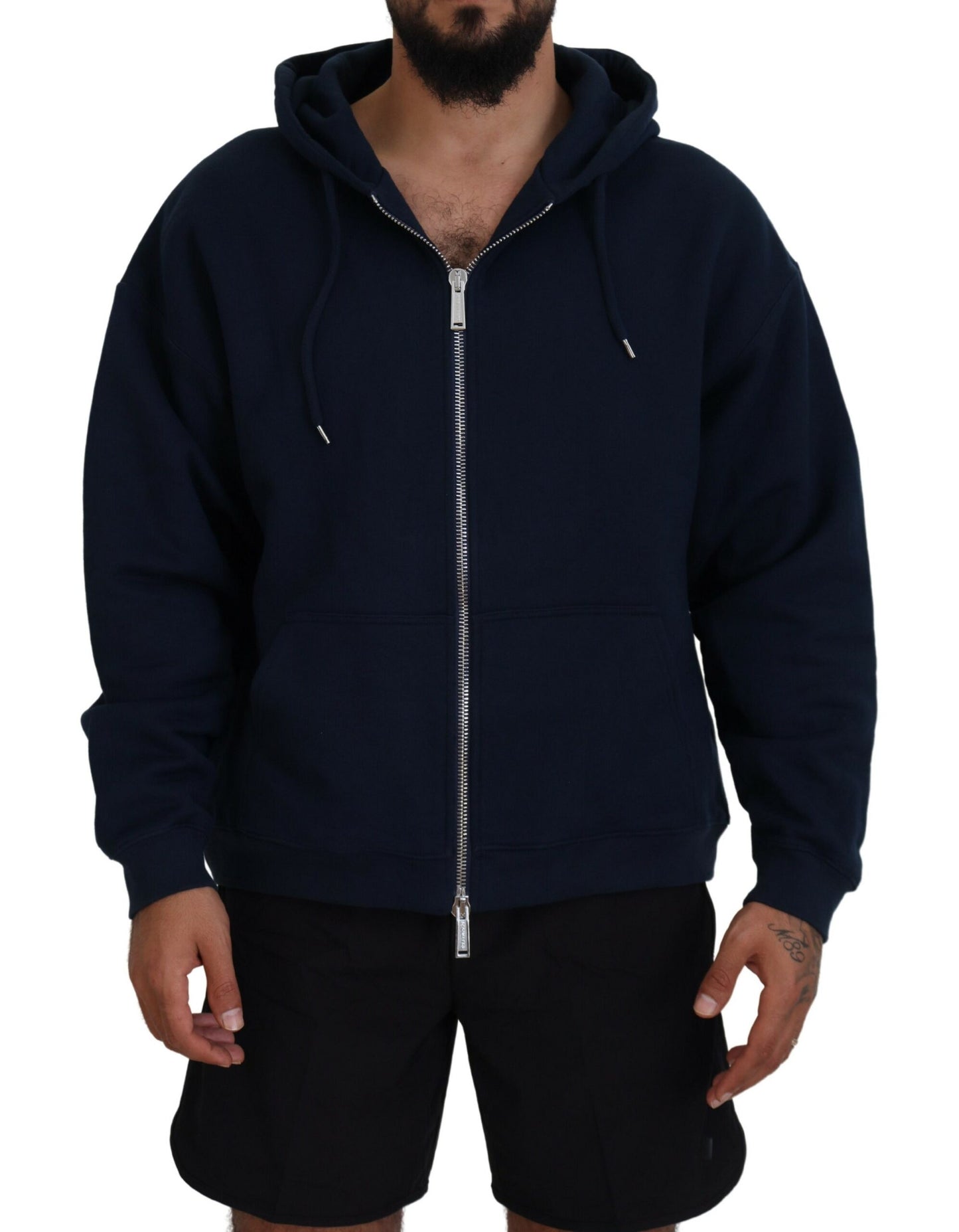 Dsquared² Blue Cotton Hooded Full Zip Men Jacket Sweater