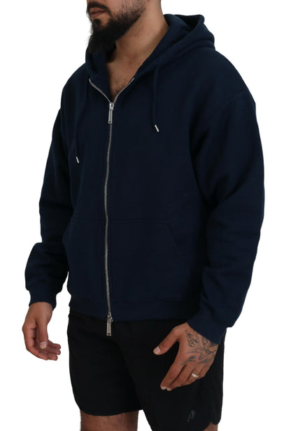 Dsquared² Blue Cotton Hooded Full Zip Men Jacket Sweater