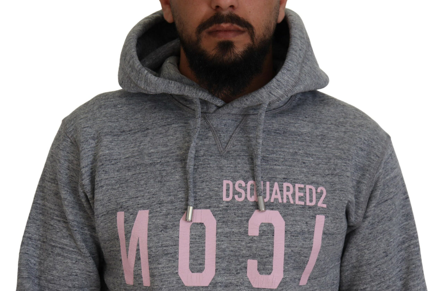 Dsquared² Gray Cotton Hooded Printed Men Pullover Sweater