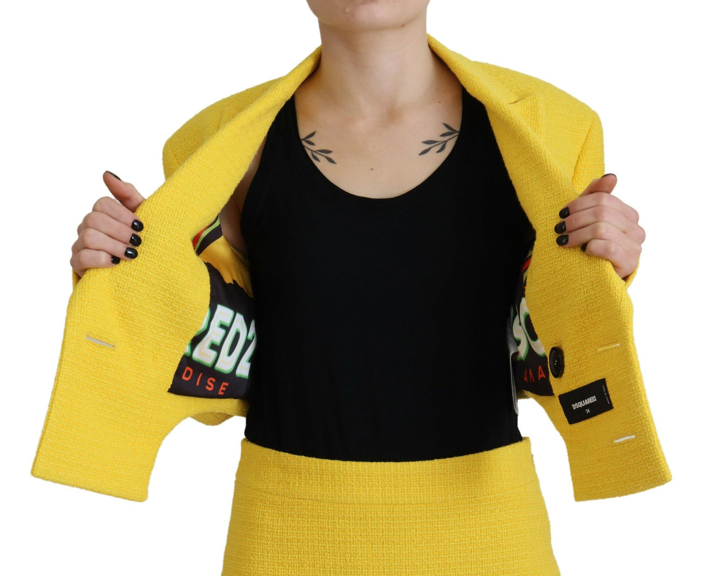 Dsquared² Yellow Double Breasted Mini Suit Blazer Skirt Set