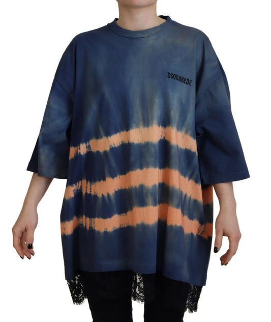 Dsquared² Blue Cotton Tie Dye Short Sleeves Lace T-shirt