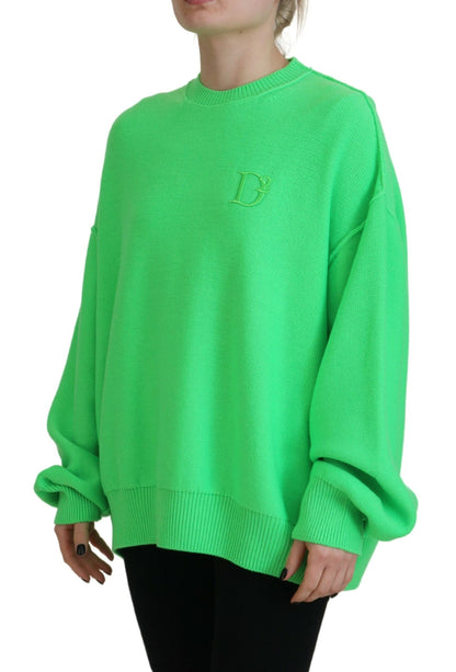 Dsquared² Green Logo Embroidery Women Long Sleeve Sweater