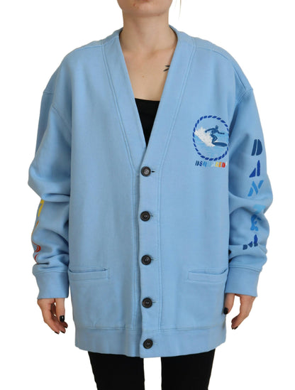 Dsquared² Blue Cotton Knitted Buttoned Cardigan Sweater