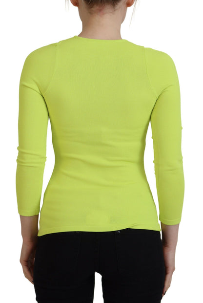 Dsquared² Yellow Green Viscose Open Shoulder Long Sleeves Top