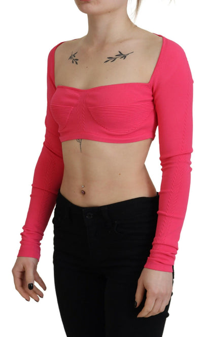 Dsquared² Pink Viscose Knit Square Neck Long Sleeves Top