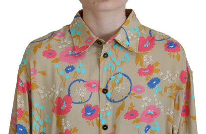 Dsquared² Beige Floral Collared Button Down Long Sleeves Shirt