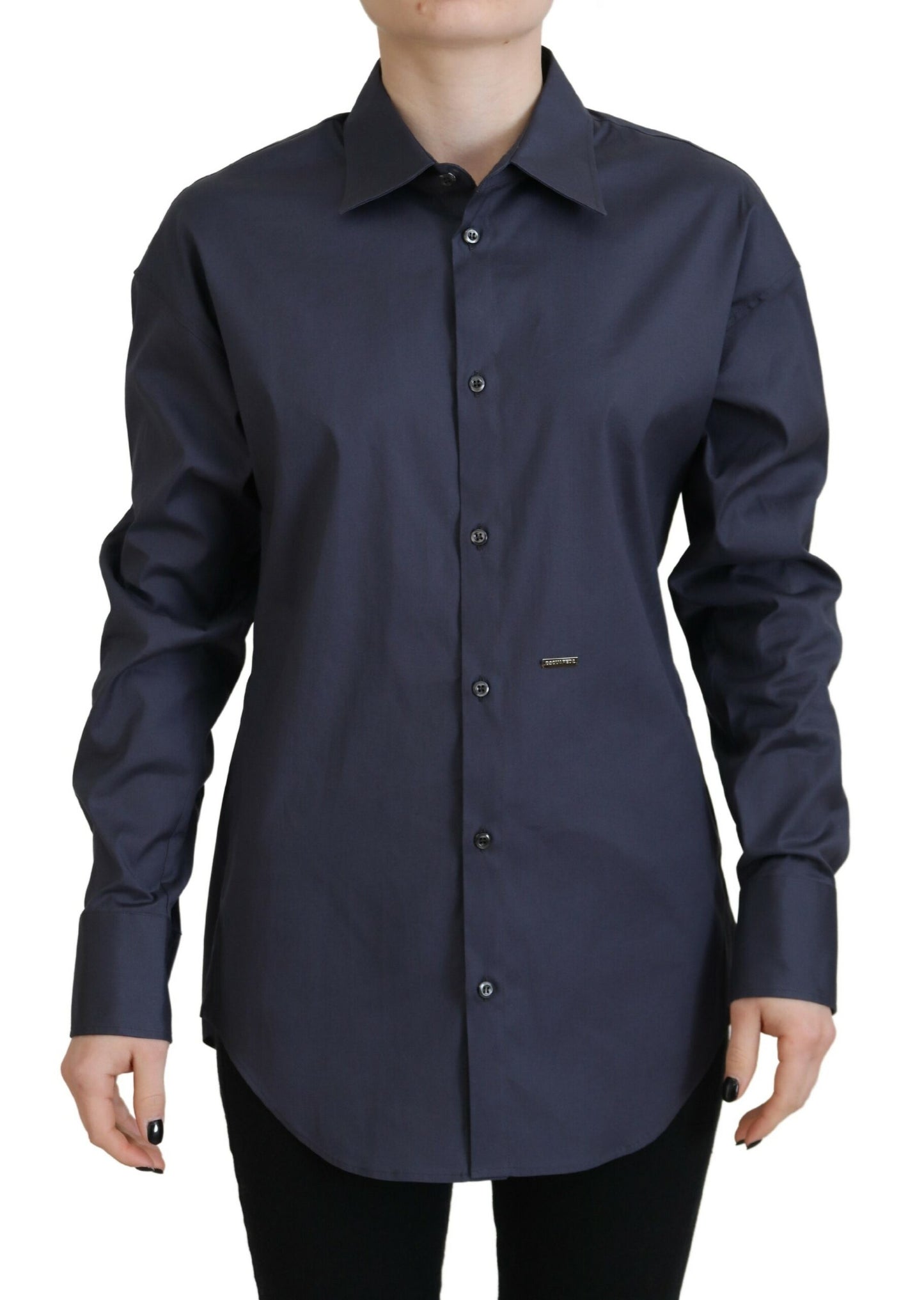 Dsquared² Navy Blue Cotton Button Down Collared Shirt Top