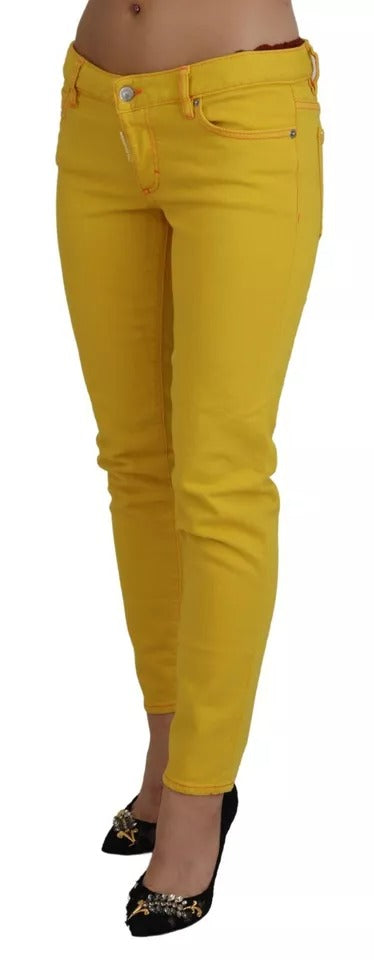 Dsquared² Yellow Cotton Low Waist Cropped Jennifer Denim Jeans