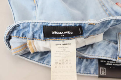 Dsquared² Blue Tattered Mid Waist Cropped Twiggy Denim Jeans