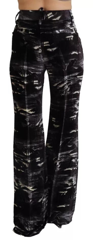 Dsquared² Black Printed High Waist Super Flare Pants