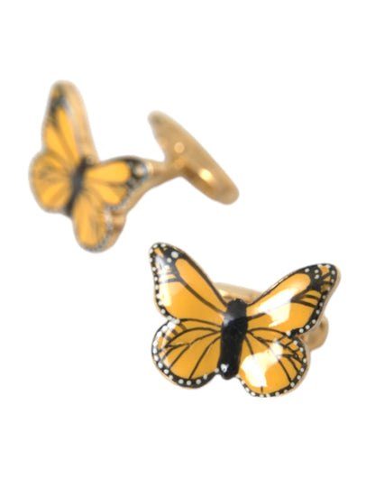 Dolce & Gabbana Gold Tone Brass Butterfly Enamel Men Cufflink