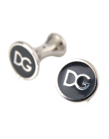 Dolce & Gabbana Silver Plated Brass Round Pin DG Logo Cufflinks