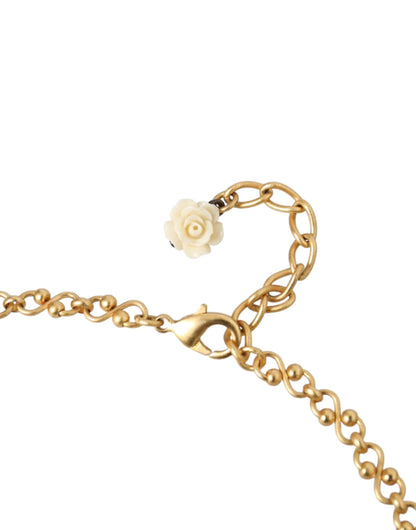 Dolce & Gabbana Gold Brass Chain Sacred Heart Crystal Charm Necklace