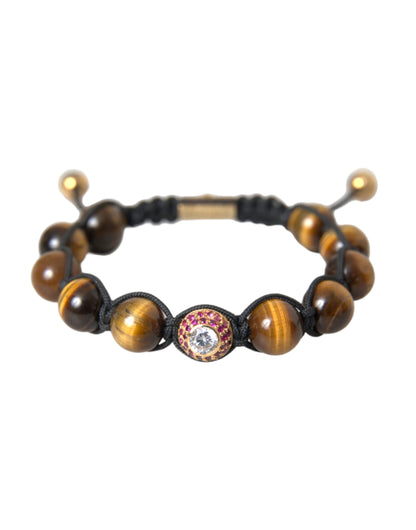 Nialaya CZ Brown Tigers Eye 925 Silver Bracelet Mens