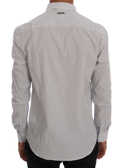 Frankie Morello Elegant White & Blue Striped Casual Shirt