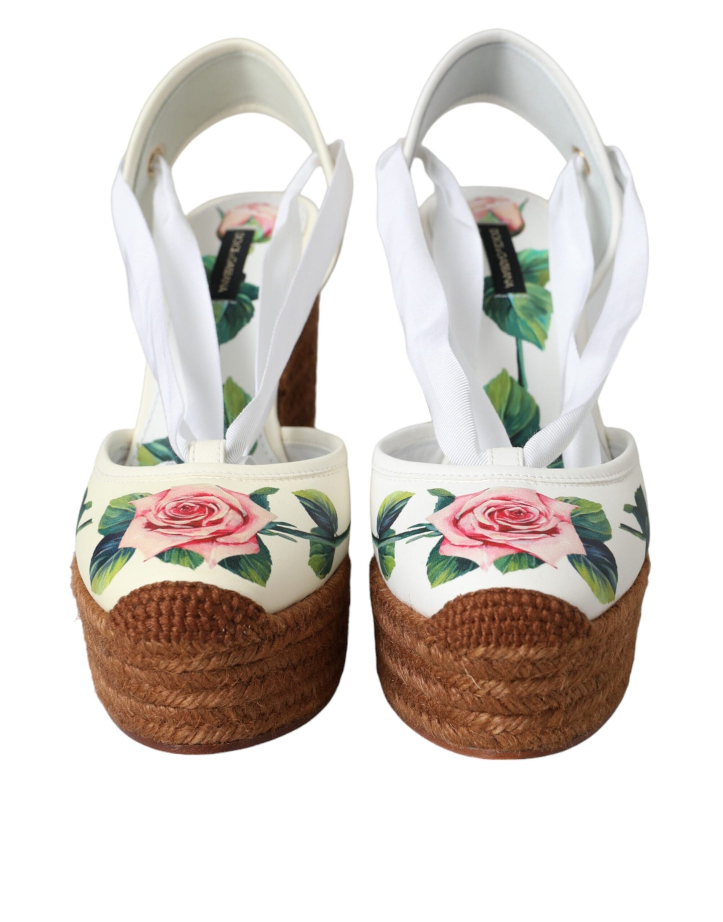 Dolce & Gabbana White Floral Wedge Heels Sandals Shoes