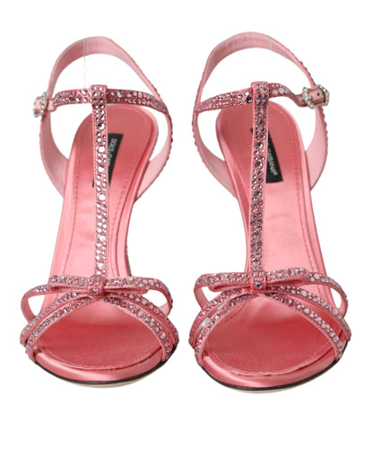 Dolce & Gabbana Pink Strass Ankle Strap Heels Sandals Shoes