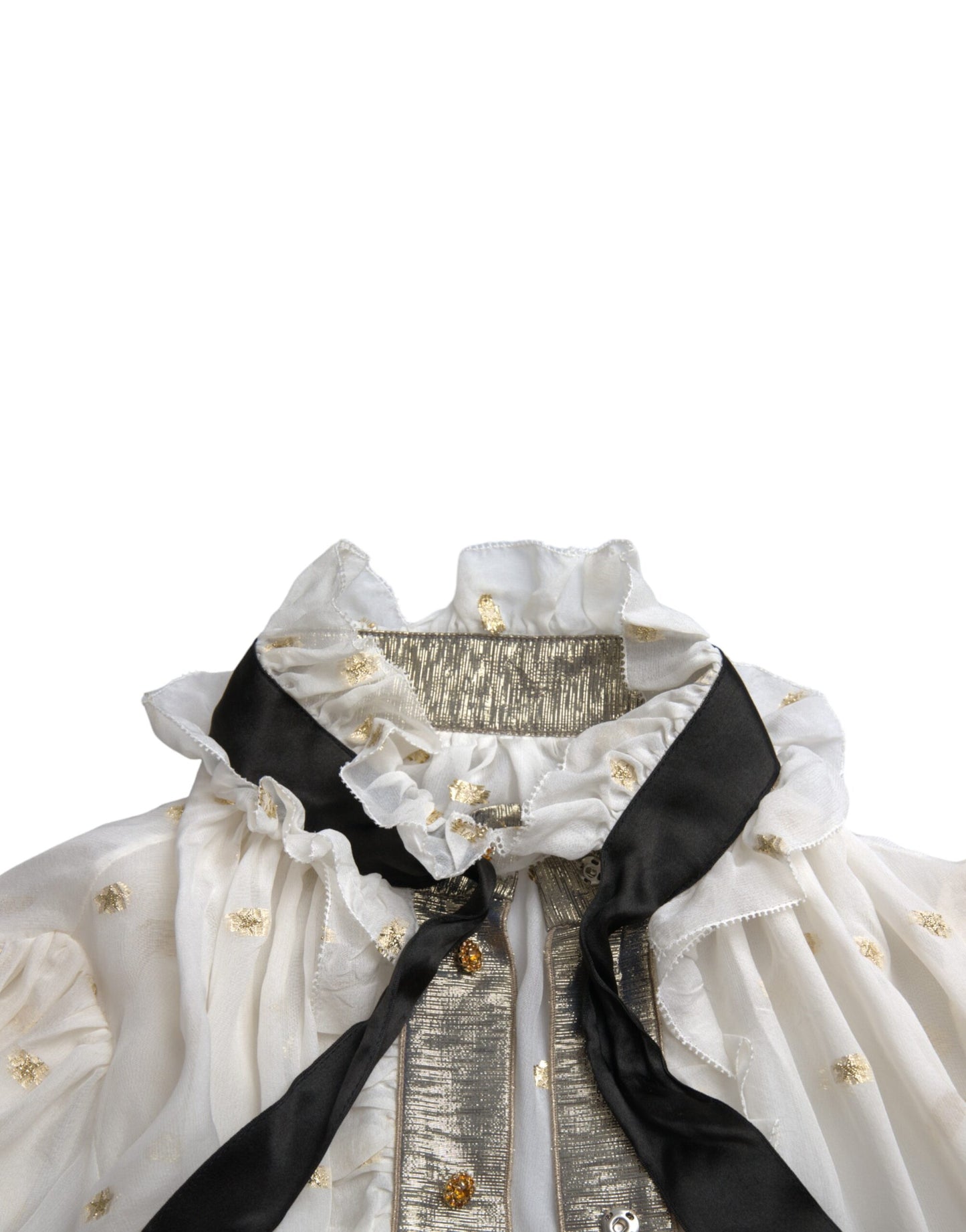 Dolce & Gabbana Off White Silk Blend Ascot Collar Blouse Top