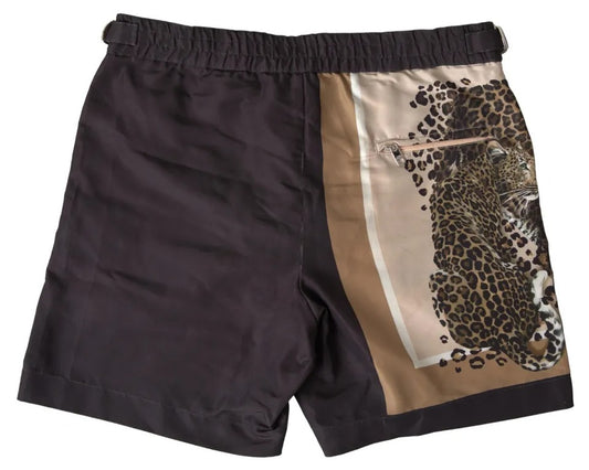 Dolce & Gabbana Dark Brown Leopard Beachwear Swimwear Shorts