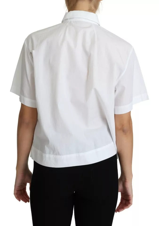 Dolce & Gabbana White Cotton Decorative Button Collared Top