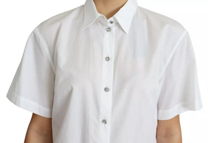 Dolce & Gabbana White Cotton Decorative Button Collared Top