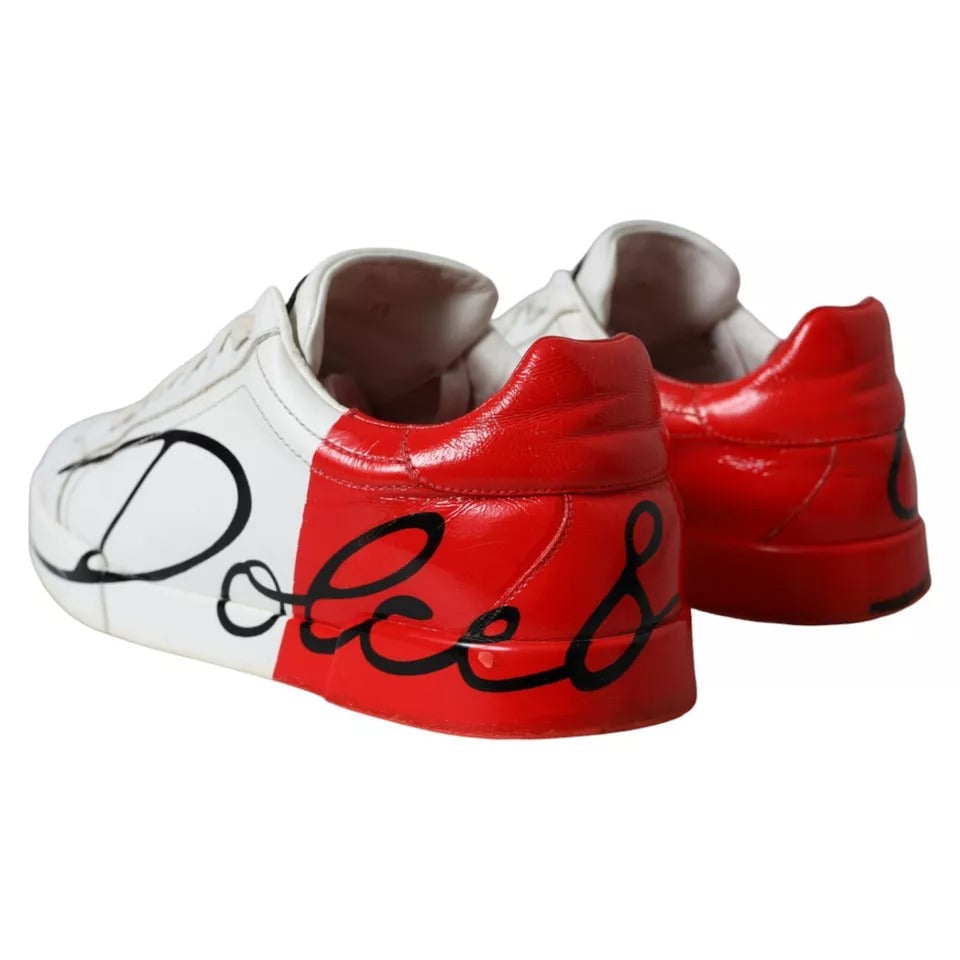 Dolce & Gabbana White Red Leather Logo Low Top Sneakers Shoes