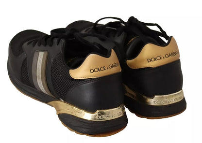 Dolce & Gabbana Black Gold Leather Low Trainers Sneakers Men Shoes