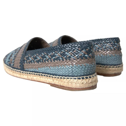 Dolce & Gabbana Blue Gray Woven Leather Buffalo Espadrille Shoes