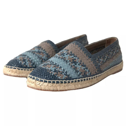 Dolce & Gabbana Blue Gray Woven Leather Buffalo Espadrille Shoes