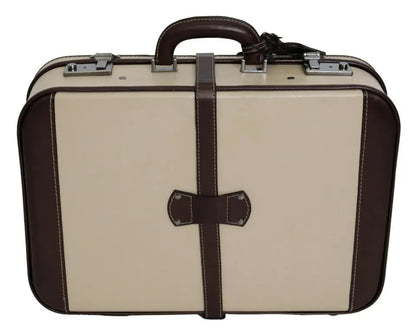 Dolce & Gabbana Brown Beige Leather Mens Travel Suitcase Luggage Bag
