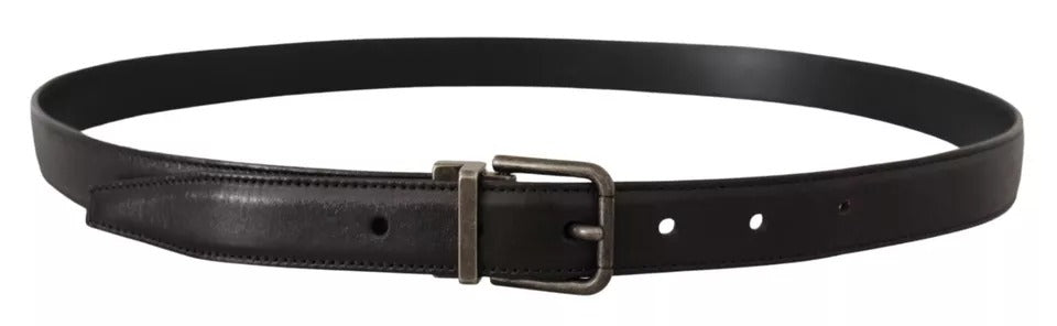 Dolce & Gabbana Black Calf Leather Vintage Logo Metal Buckle Belt