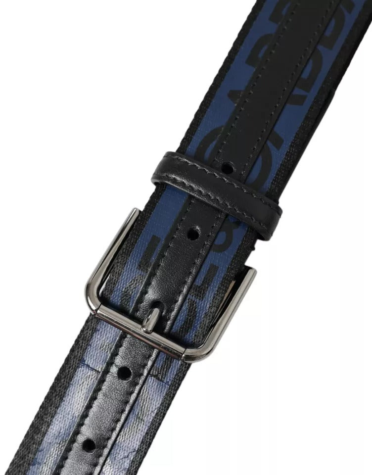 Dolce & Gabbana Black Blue Leather Silver Metal Buckle Belt