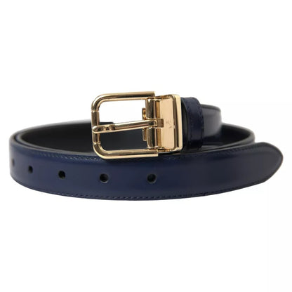 Dolce & Gabbana Blue Leather Gold Metal Buckle Men Belt