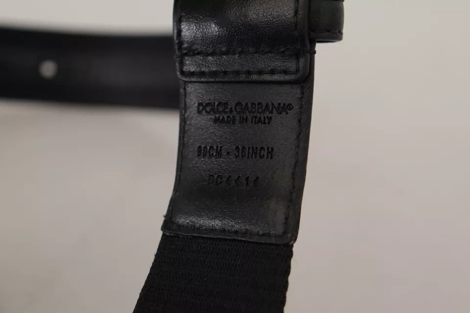 Dolce & Gabbana Blue Black Logo Print Silver Buckle Belt