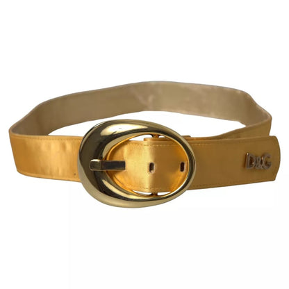 Dolce & Gabbana Gold Satin Leather Oval Metal Buckle Belt