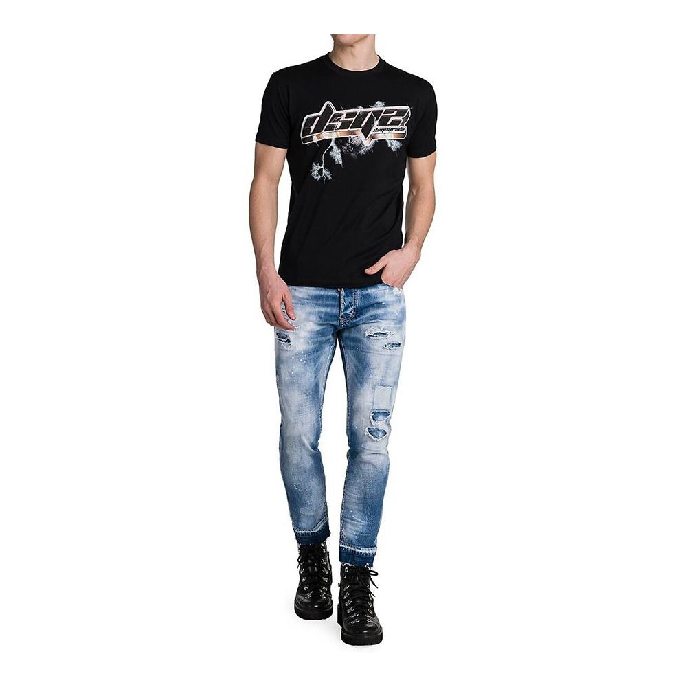 Dsquared² Sleek Black Graphic Tee for the Modern Man